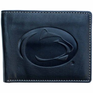 black leather wallet with embossed Penn State Athletic Logo